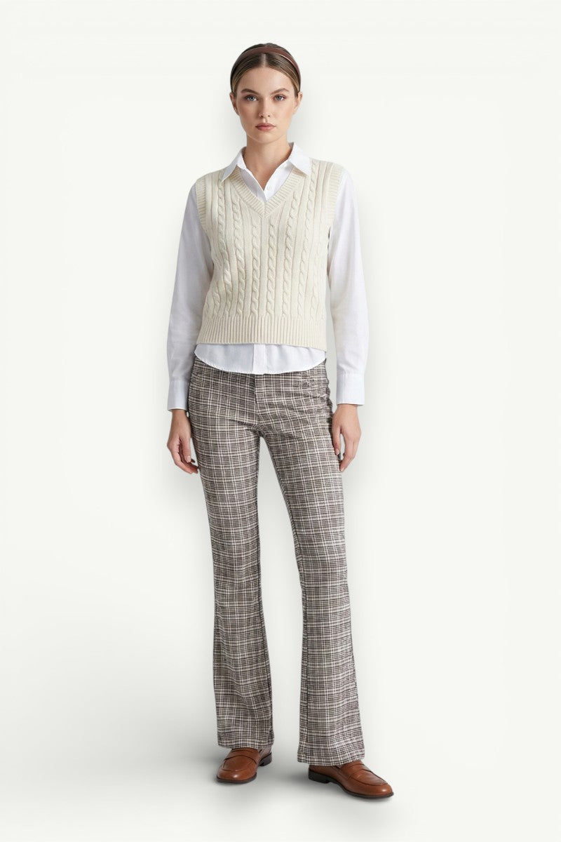 Plaid High-Waist Flare Pants