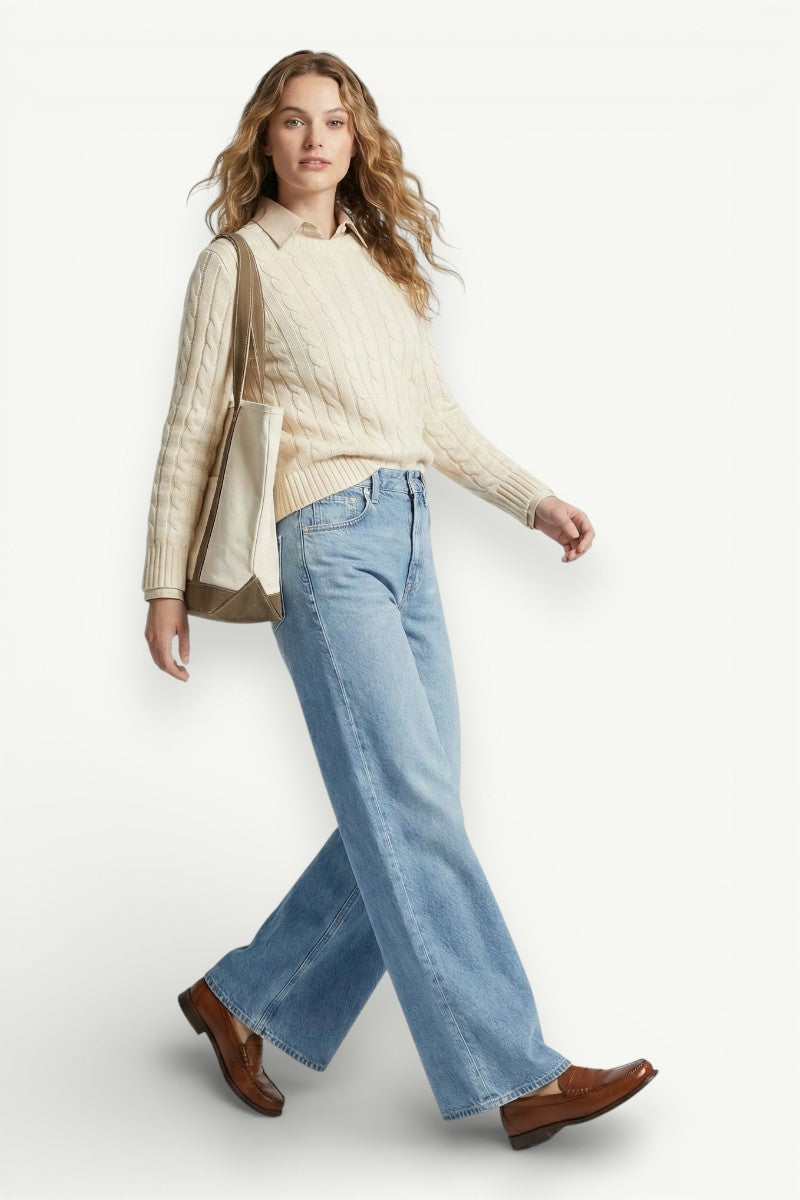 Faded A-Line Wide-Leg Jeans
