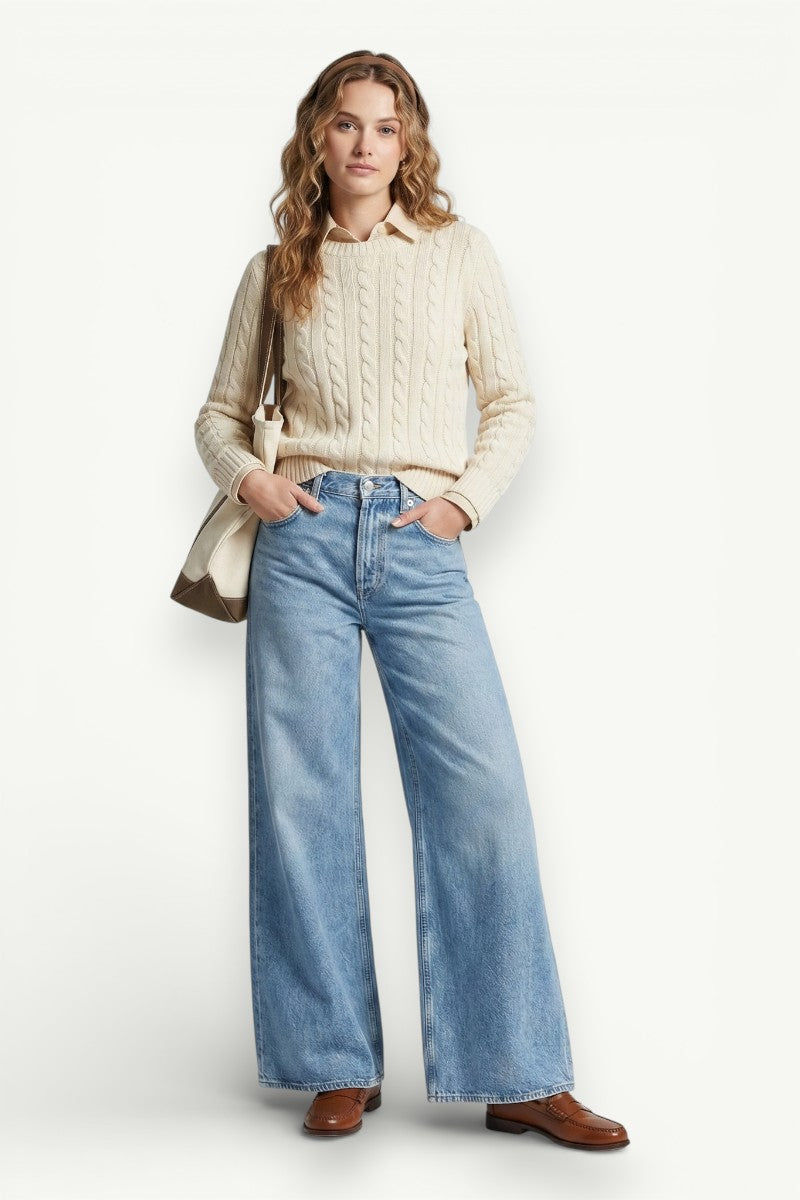 Faded A-Line Wide-Leg Jeans