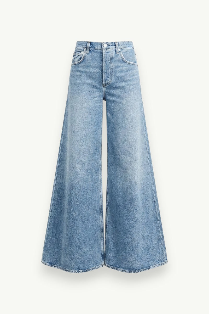 Faded A-Line Wide-Leg Jeans