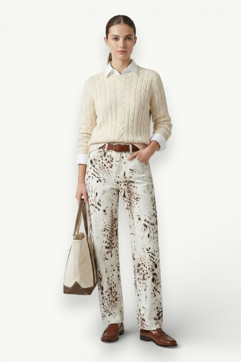 Leopard Print Wide-Leg Jeans