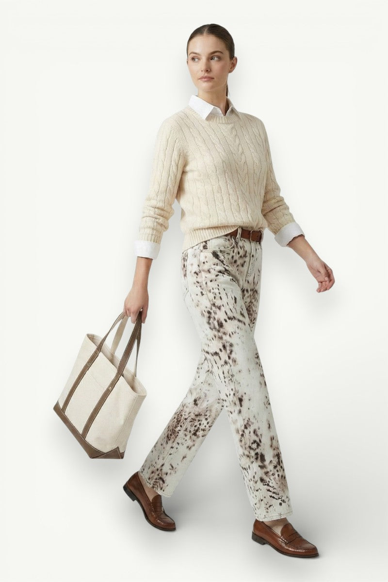 Leopard Print Wide-Leg Jeans