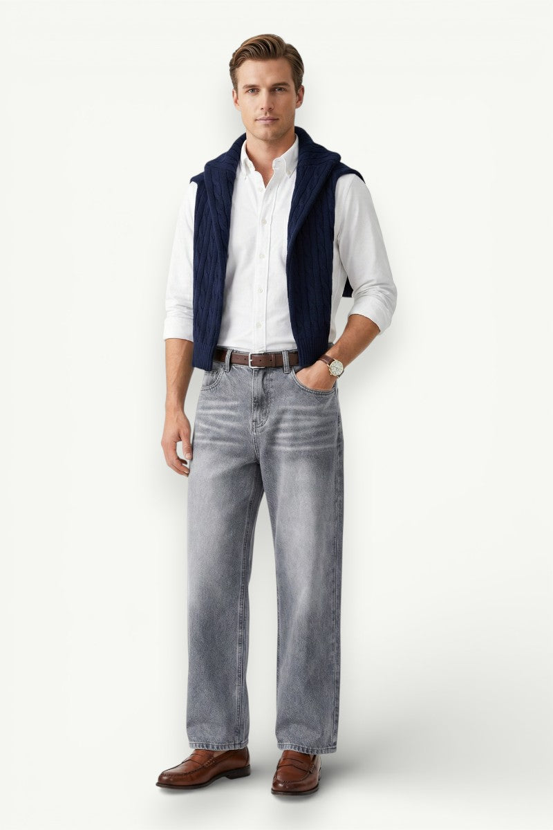 Retro White Wide-Leg Jeans