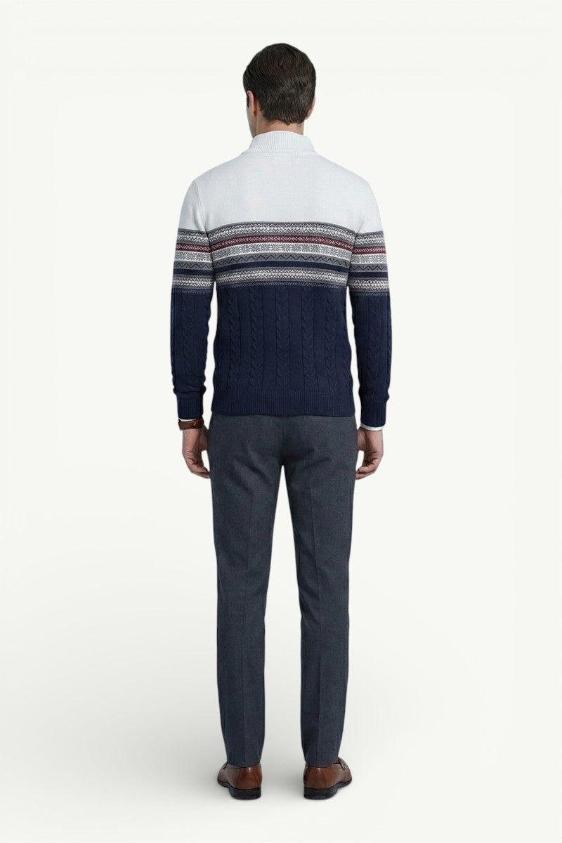 Ethnic Pattern Zip-Neck Winter Sweater