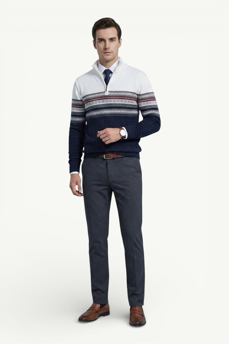 Ethnic Pattern Zip-Neck Winter Sweater