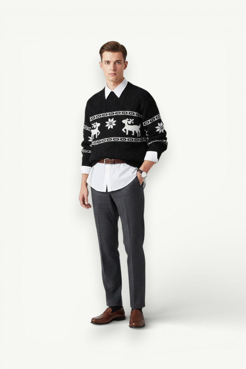 Luxury Deer Motif Winter Knit Sweater
