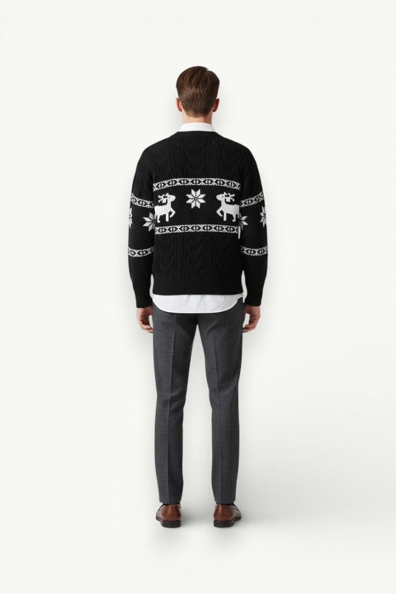 Luxury Deer Motif Winter Knit Sweater