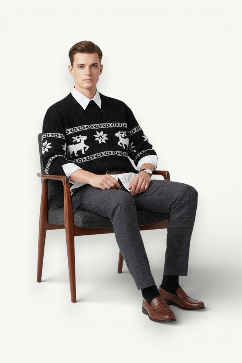 Luxury Deer Motif Winter Knit Sweater