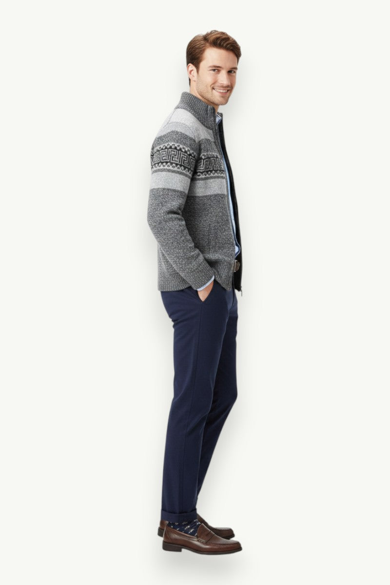 Stand-Collar Zip Knit Cardigan