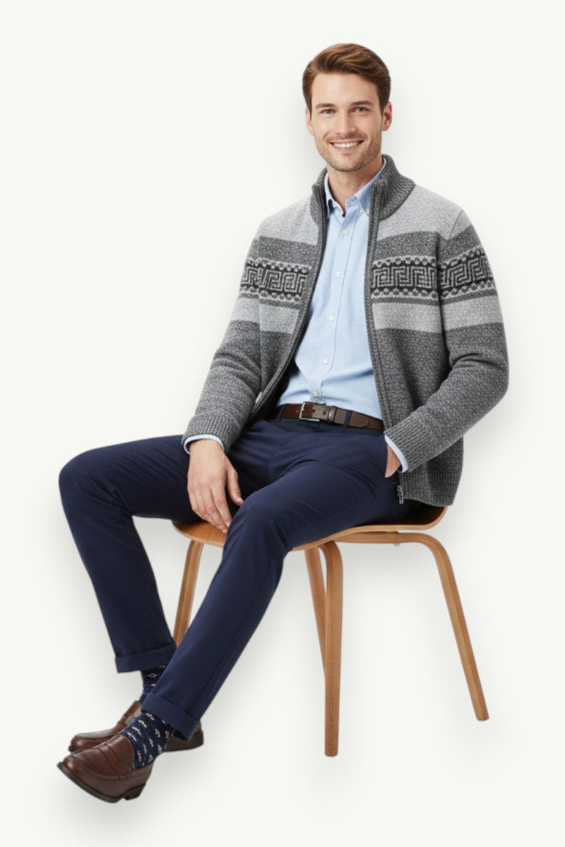 Stand-Collar Zip Knit Cardigan