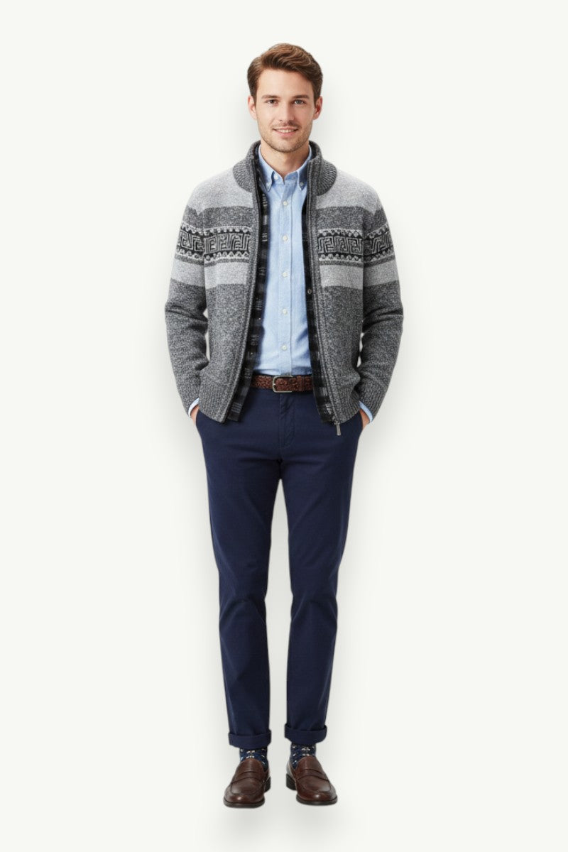 Stand-Collar Zip Knit Cardigan