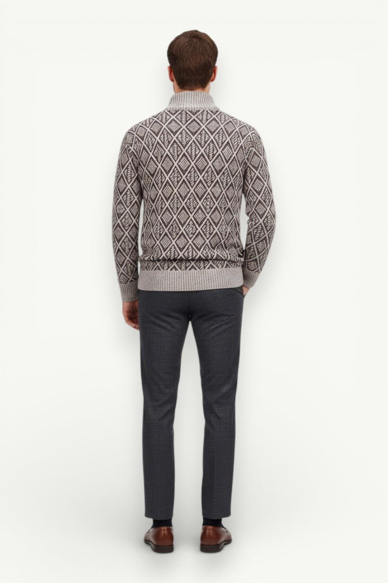 Fleece-Lined Stand-Collar Knit Jacket