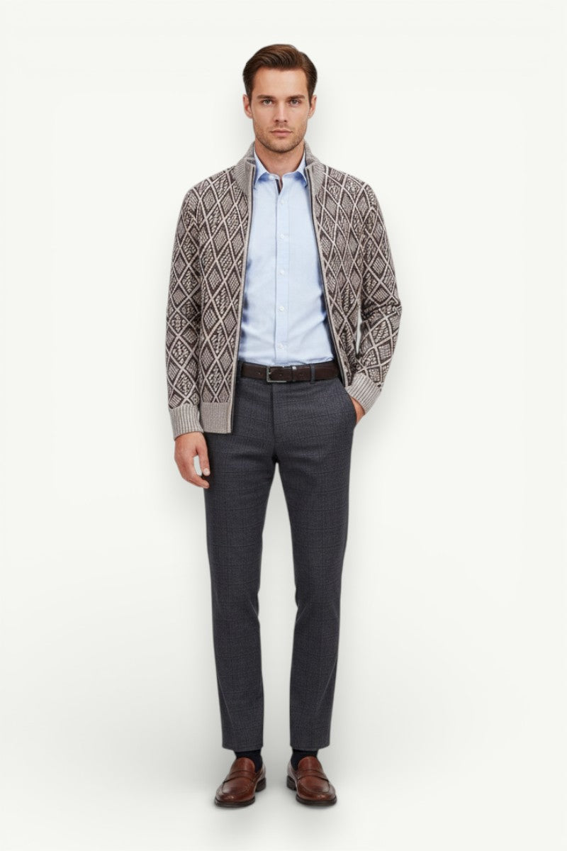 Fleece-Lined Stand-Collar Knit Jacket