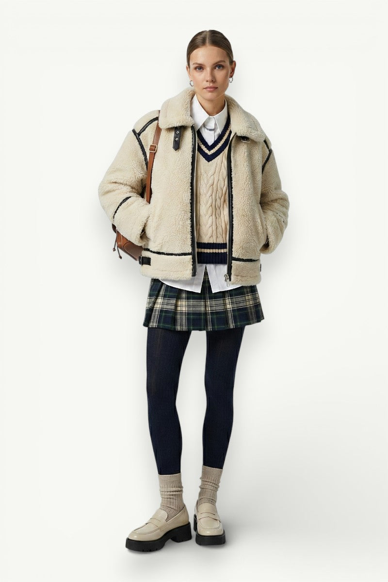 Faux Fur-Effect Motorcycle Jacket