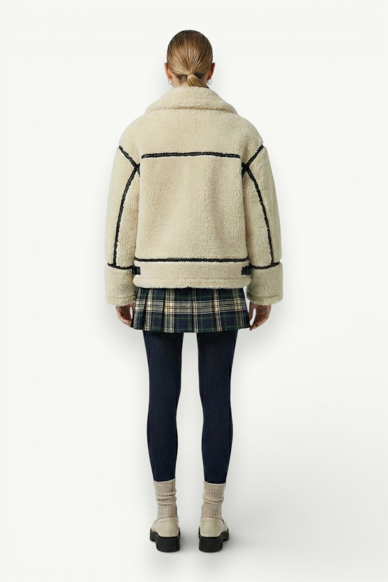 Faux Fur-Effect Motorcycle Jacket