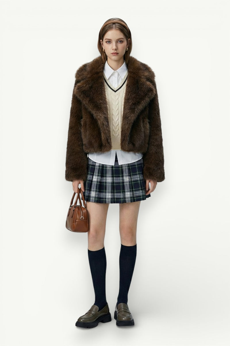 Faux Fur Turn-Down Collar Coat