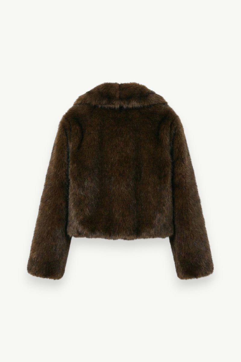 Faux Fur Turn-Down Collar Coat