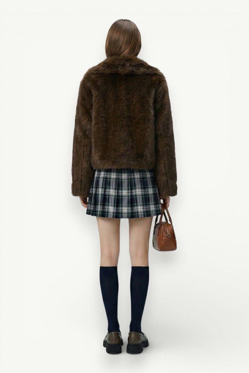 Faux Fur Turn-Down Collar Coat