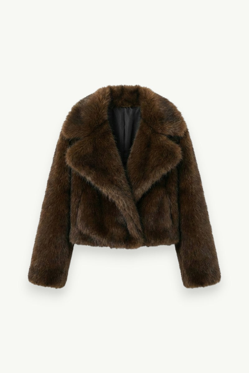 Faux Fur Turn-Down Collar Coat