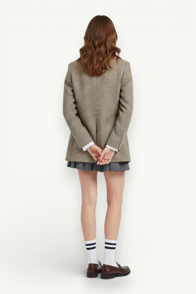 Plaid Double-Breasted Blazer Coat