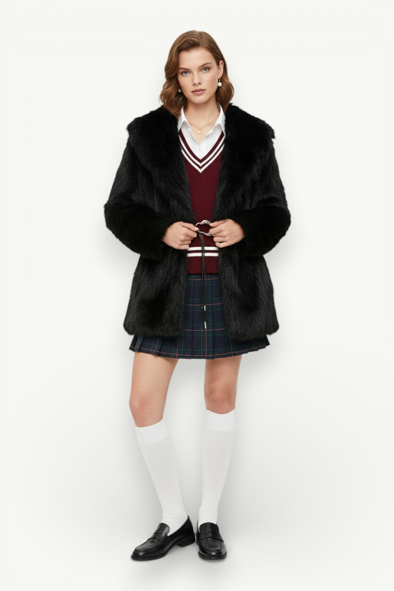 Belted Medium-Length Loose Winter Coat