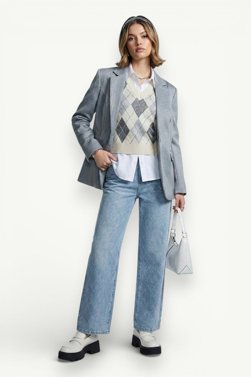 Vintage Plaid Wide-Leg Jeans