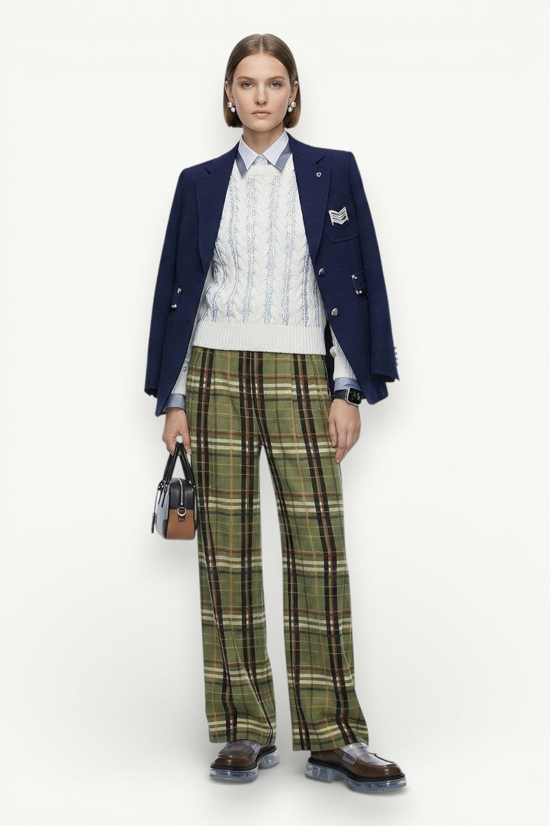 Plaid High-Waist Wide Leg Trousers