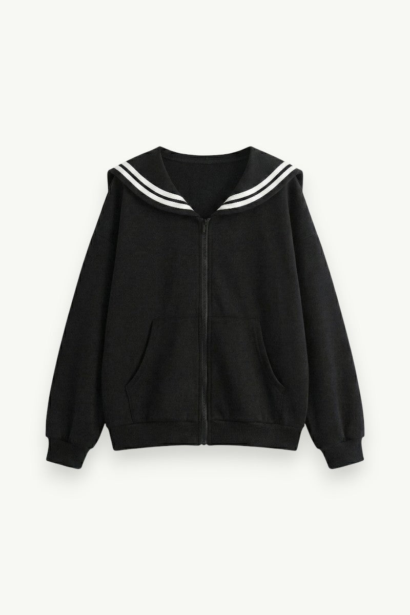Kawaii Sailor-Collar Zip-Up Hoodie