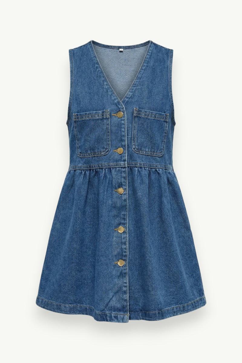Sleeveless Denim Strap Mini Dress