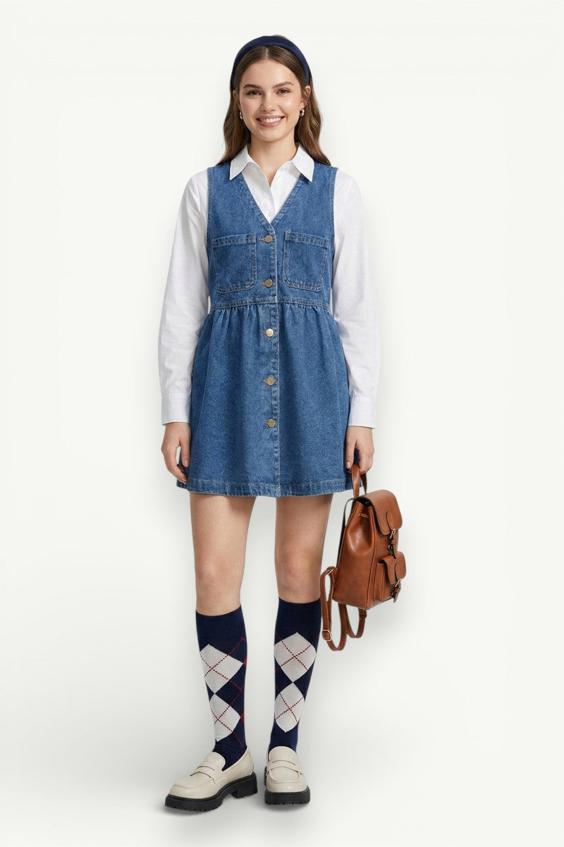 Sleeveless Denim Strap Mini Dress