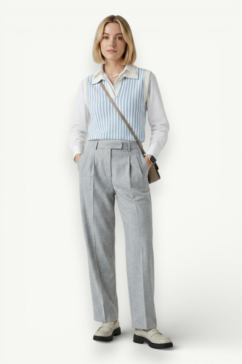 Sleeveless Striped Knit Polo Vest