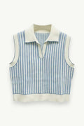 Sleeveless Striped Knit Polo Vest