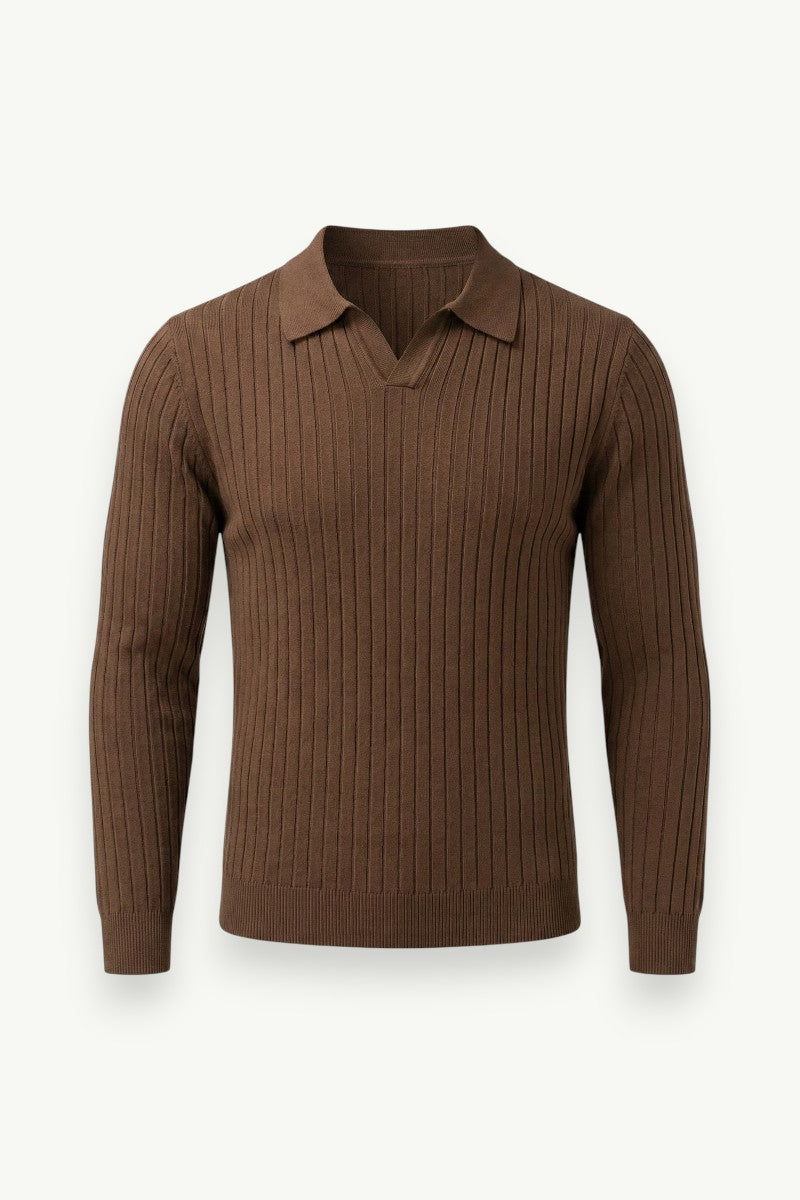 V-Neck Jacquard Knit Polo