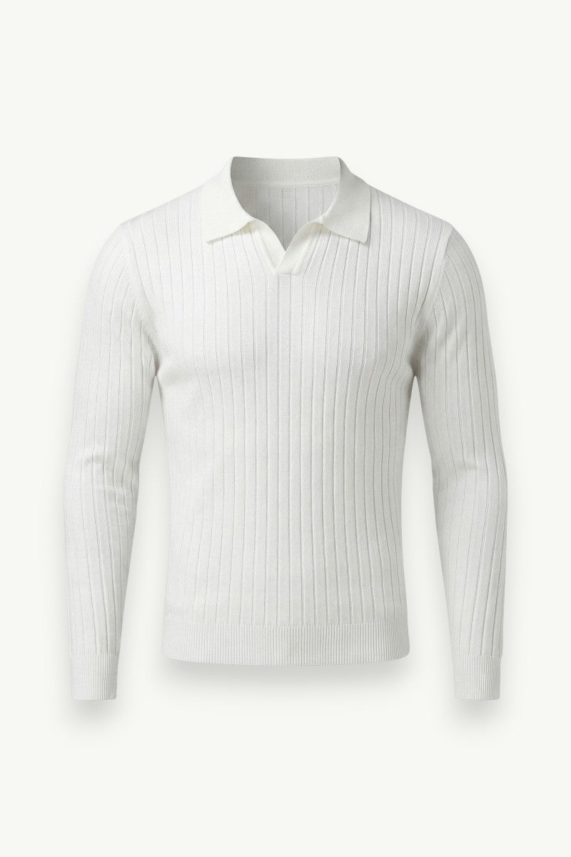 V-Neck Jacquard Knit Polo