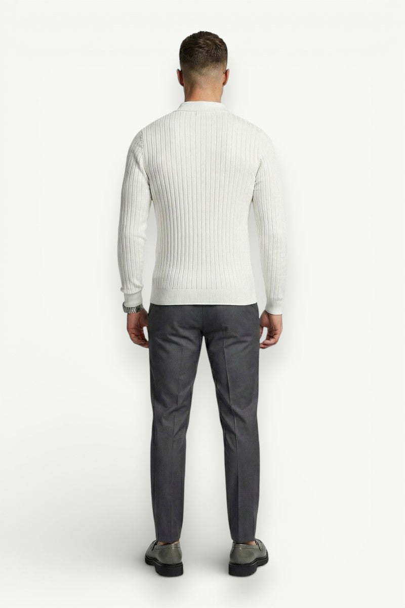 V-Neck Jacquard Knit Polo