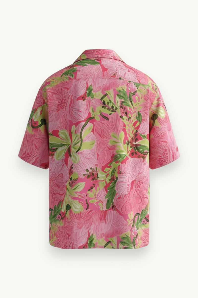 Graffiti Floral Cuban Collar Beach Shirt