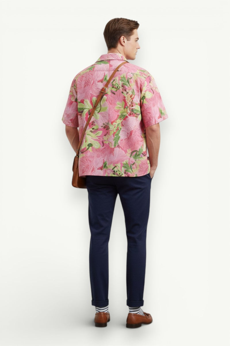 Graffiti Floral Cuban Collar Beach Shirt