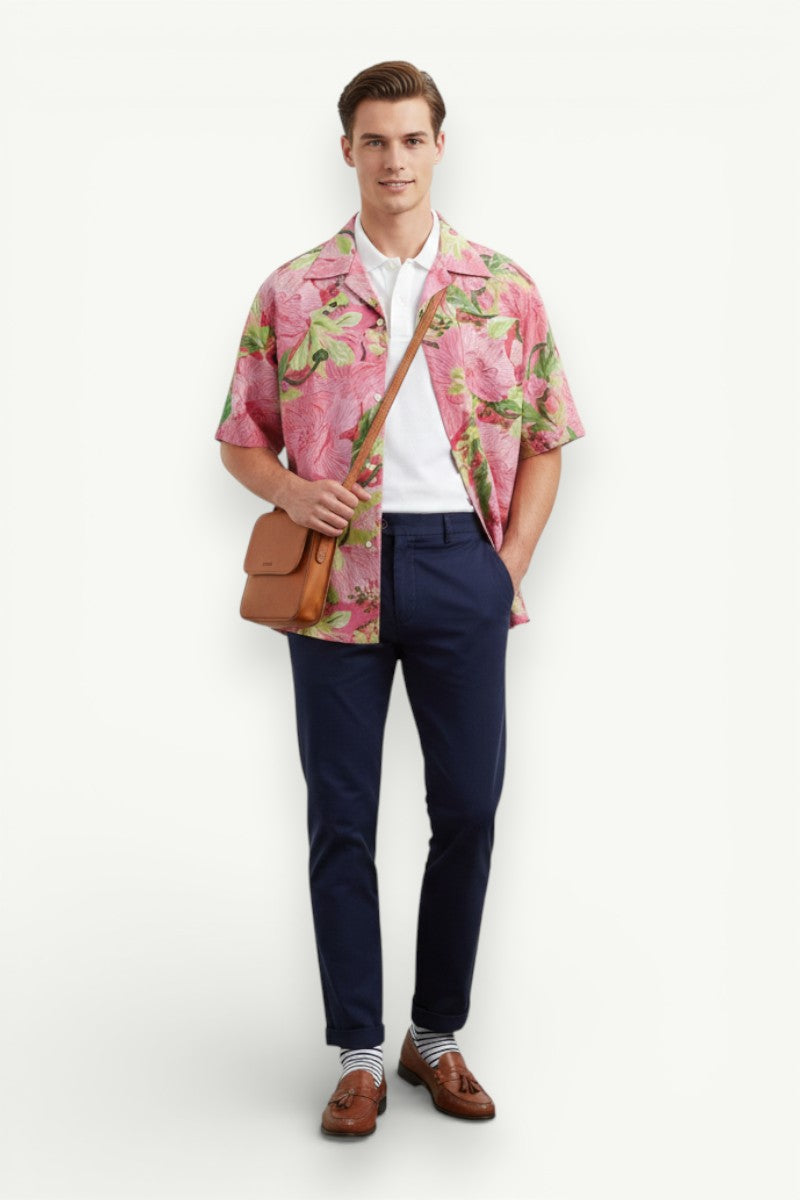 Graffiti Floral Cuban Collar Beach Shirt