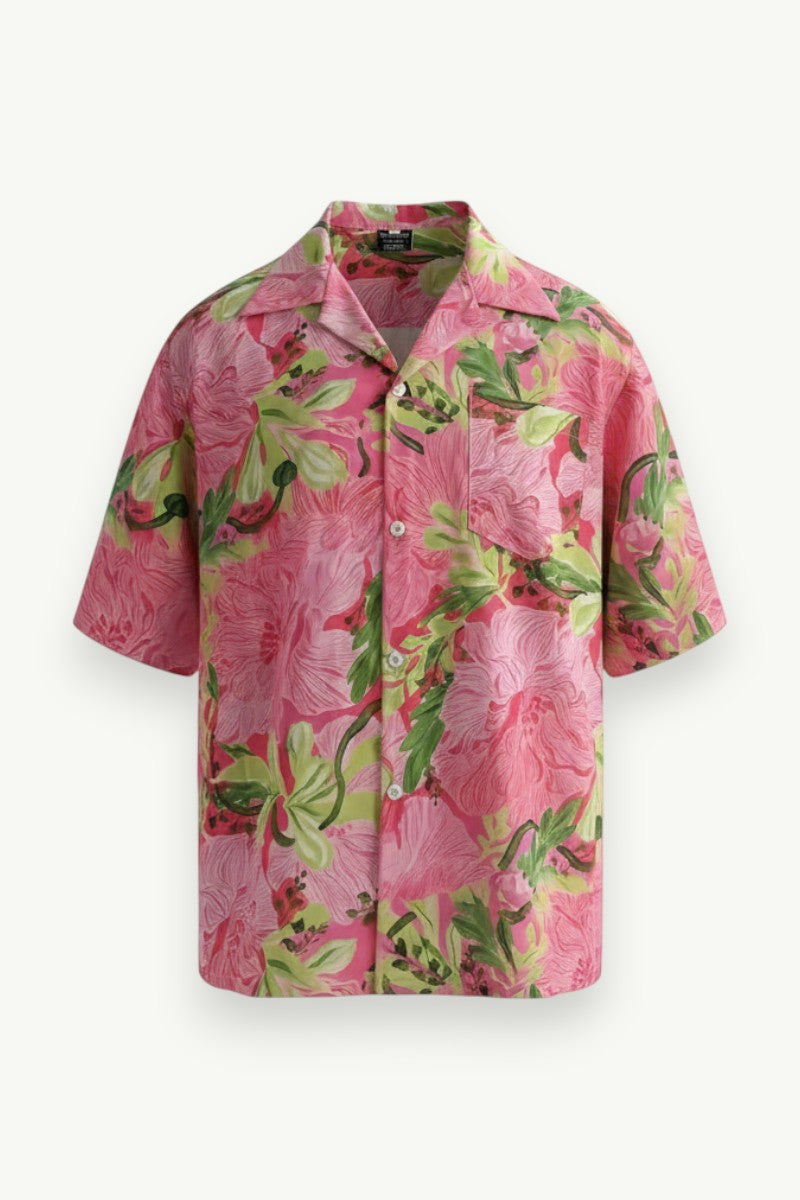 Graffiti Floral Cuban Collar Beach Shirt