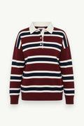 Retro Color-Block Striped Polo Sweater