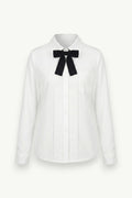 Preppy Pleated Bow Blouse