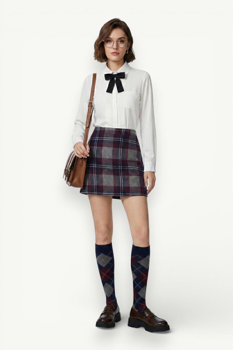 Preppy Pleated Bow Blouse