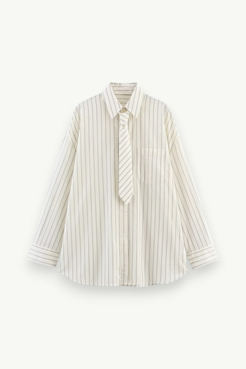 Boyfriend-Style Striped Tie Shirt