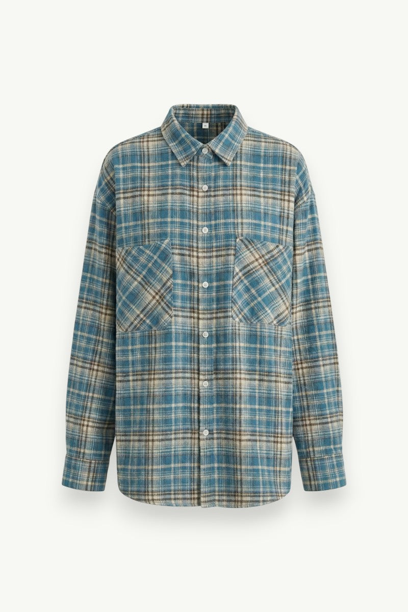 Retro Colour-Block Grid Cotton Shirt