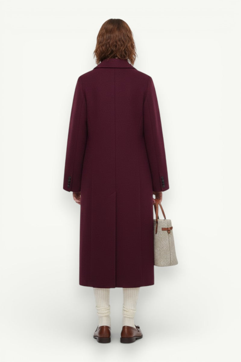 Burgundy Double-Breasted Long Coat