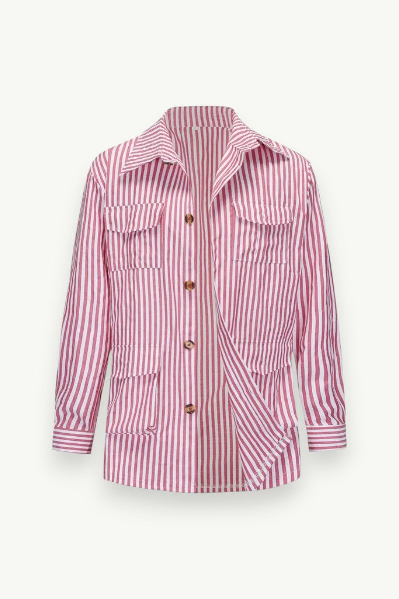 Striped Pocket Belted Shirt