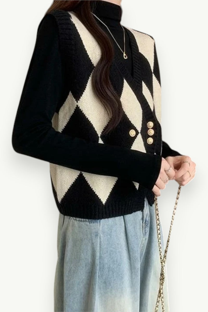 Argyle V-Neck Knit Waistcoat