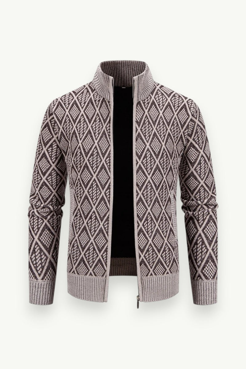 Fleece-Lined Stand-Collar Knit Jacket