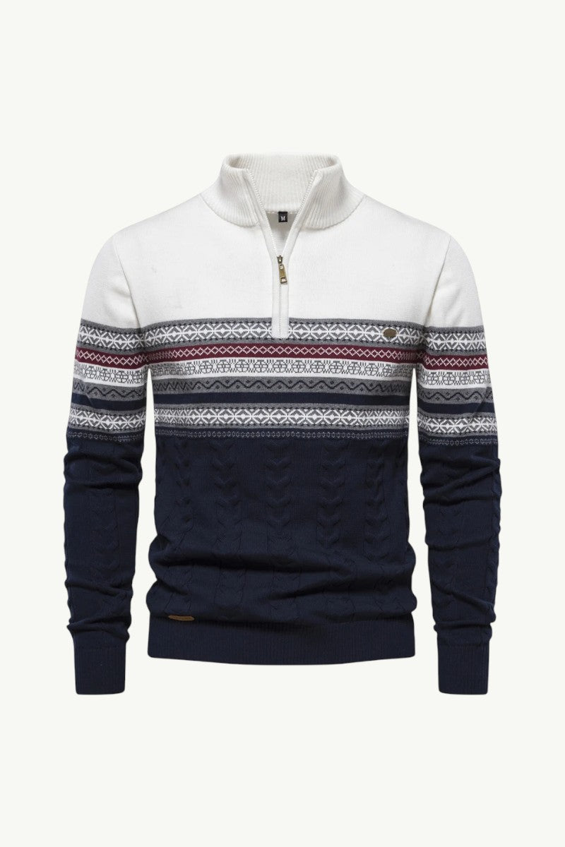 Ethnic Pattern Zip-Neck Winter Sweater