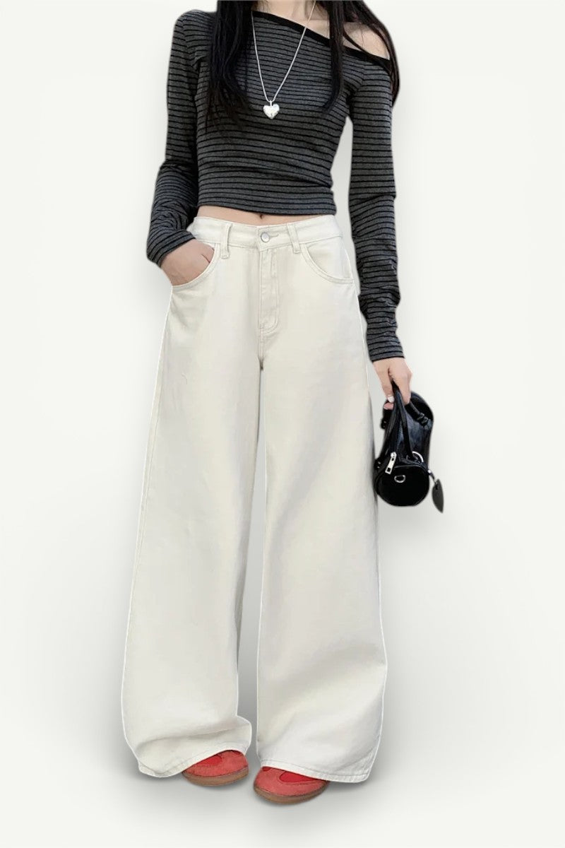 Milk White Baggy High-Waist Jeans